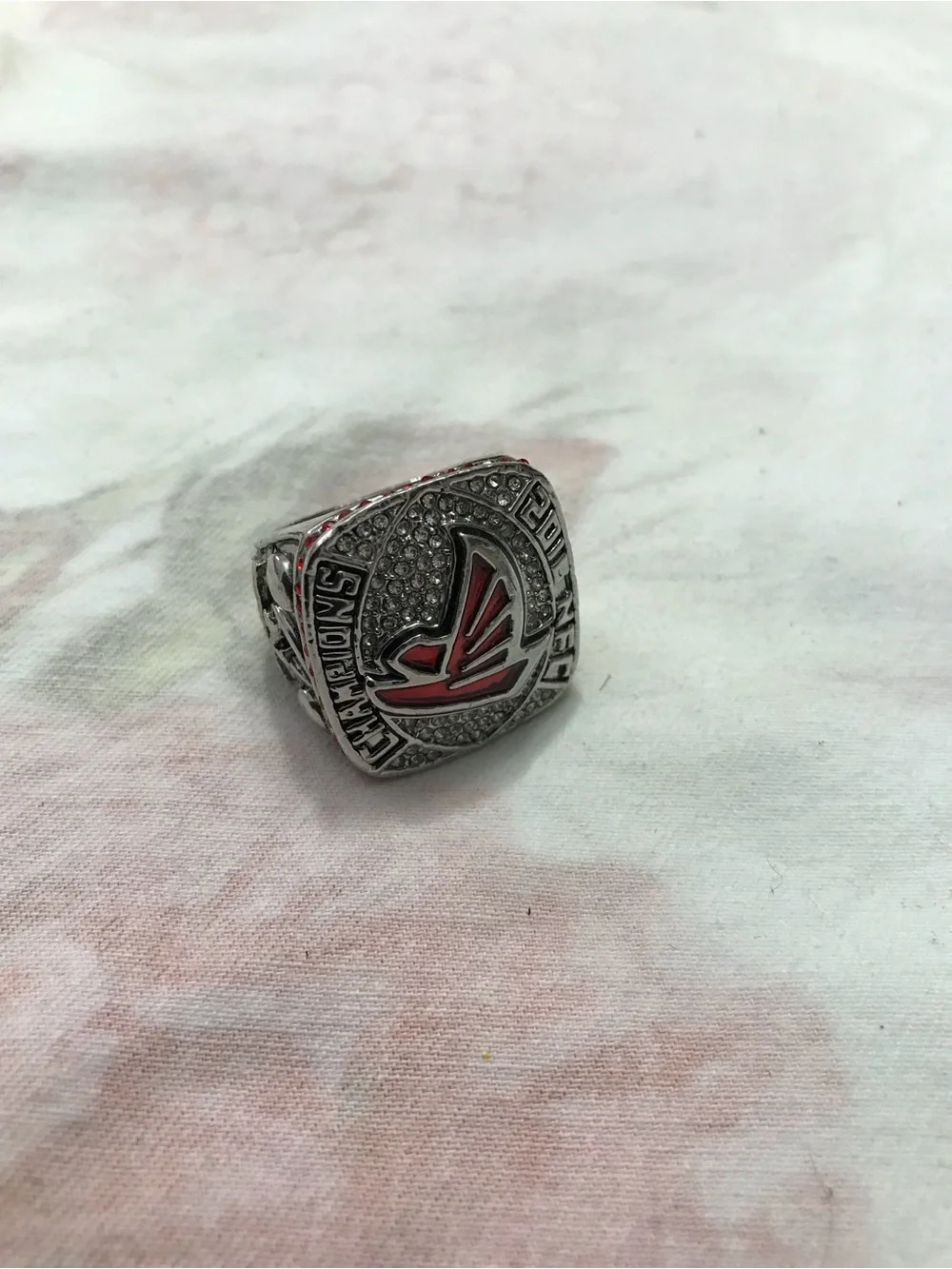 Atlanta Falcons 2016 NFC Championship Silver Tone Red Enamel Ring
